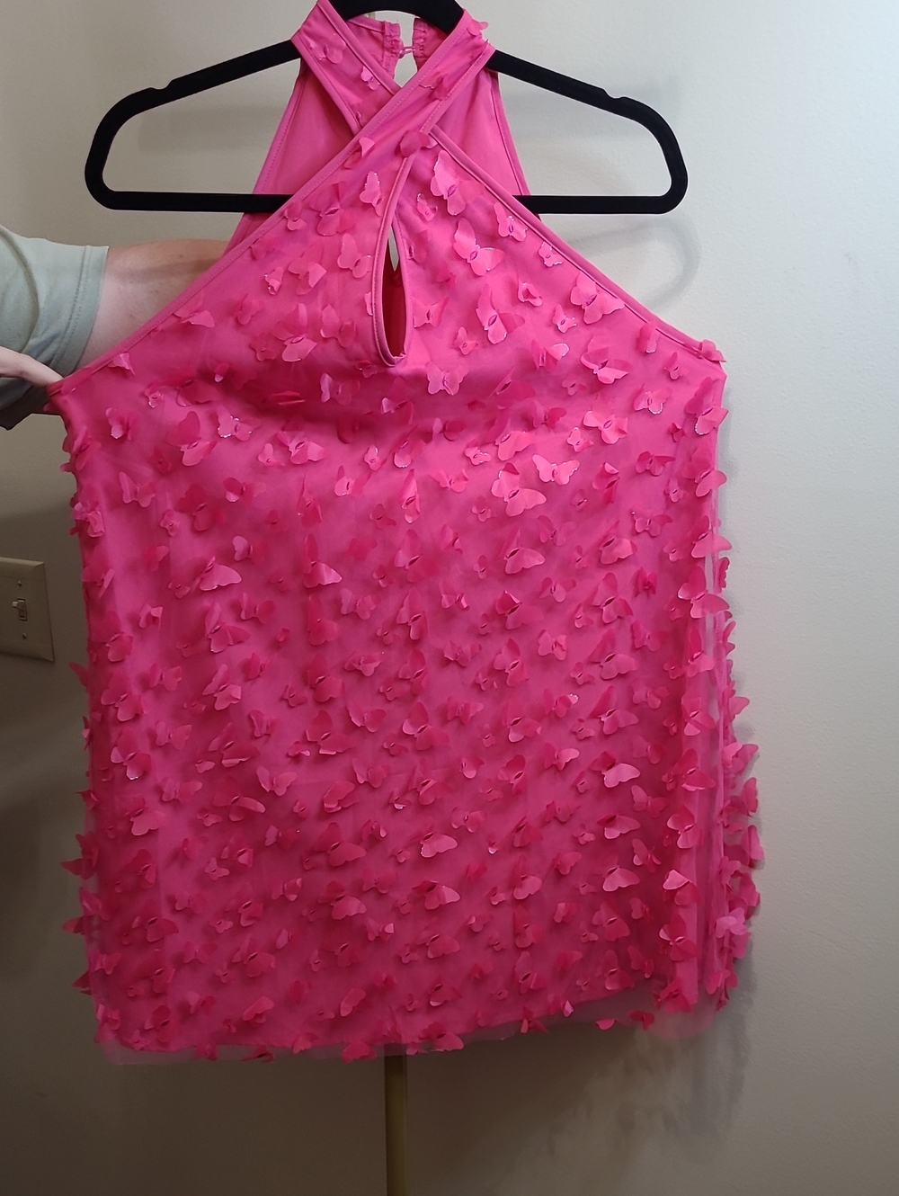 SHEIN Hot Pink Crisscross Halter Neck Dress with 3D Butterfly Appliqué size M